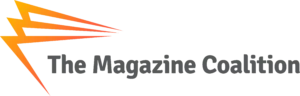 The Magazine Coalition logo featuring an abstract orange and yellow geometric design next to the company name in bold, dark gray text.