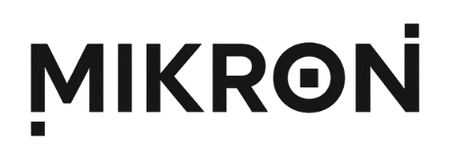 Mikron logo – Modern text with dot and square accents.