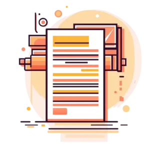 Stylized digital icon of a mobile device displaying a document, surrounded by abstract data and form elements, representing online document management and content protection.