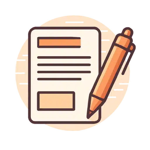 Icon showing a paper form with a pen, symbolizing filling out an application