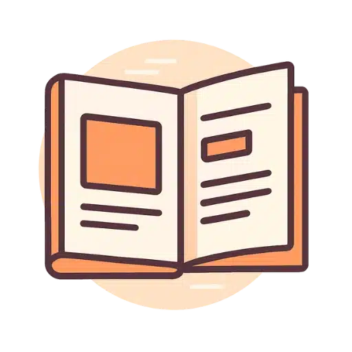 Flat-style open magazine with visible pages and layout, representing a publication or magazine section